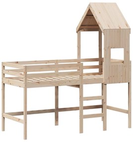 vidaXL Υπερυψ. Κρεβάτι 90x190 εκ. Μασίφ Πεύκο με Σκάλα / Οροφή