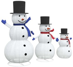 vidaXL Οικογένεια Χιονάνθρωπων Χριστουγέννων 3 pcs Θερμό λευκό ύφασμα