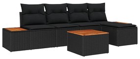 vidaXL Σετ Καναπέ Κήπου με μαξιλάρι 6 pcs Μαύρο Πολυρατάν