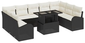 vidaXL 10 τεμαχίων Σετ Καναπέ Κήπου με Μαξιλάρια Μαύρο Πολυ Ρατάν
