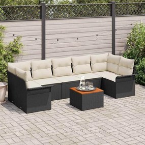 vidaXL Σετ Καναπέ Κήπου με μαξιλάρι 8 pcs Μαύρο, Κρέμα 55 x 55 x 37 εκ