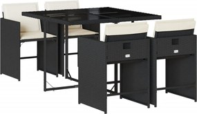 vidaXL Σετ Τραπεζαρίας Κήπου 5 Τεμαχίων Μαύρο Συνθ. Ρατάν με Μαξιλάρια