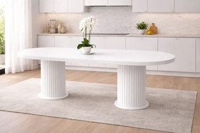 Stewehome Λευκό Τραπέζι Τραπεζαρίας MDF Οβάλ με Κυλινδρικές Βάσεις 90x170 cm