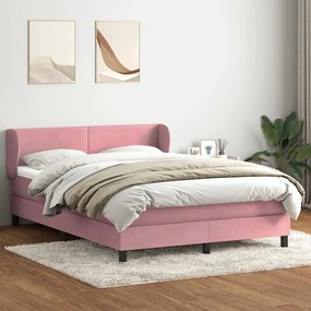 Κρεβάτι Boxspring με Στρώμα Ροζ 160x210 εκ. Βελούδινο - Ροζ