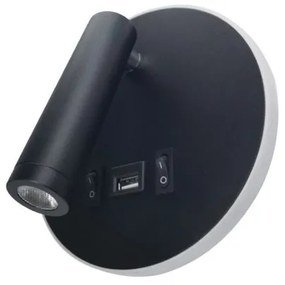 Σποτ Φωτιστικό Τοίχου 43418 μεταλλικό με θύρα USB Inlight-43418-BL-Μαύρο 43418-BL