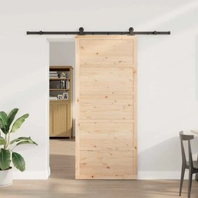 vidaXL Συρόμενη Πόρτα Καφέ 90 x 208 εκ. Μασίφ ξύλο πεύκου