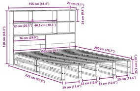 Κρεβάτι Βιβλιοθήκη Χωρίς Στρώμα Λευκό 150x200 εκ Μασίφ Πεύκο - Καφέ