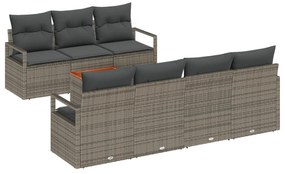 vidaXL 7 Τεμαχίων Σετ Καναπέ Κήπου με Μαξιλάρια Γκρι Πολυ Ρατάν Ακακίας