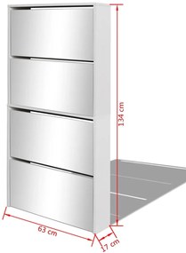 vidaXL Παπουτσοθήκη Καθρέφτης 4 Επιπέδων Λευκή 63 x 17 x 134 εκ.