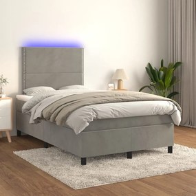 Κρεβάτι Boxspring με Στρώμα &amp; LED Αν.Γκρι 120x190εκ. Βελούδινο - Γκρι