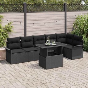 vidaXL Σετ Καναπέ Κήπου με μαξιλάρι 7 pcs Μαύρο Πολυ ράταν