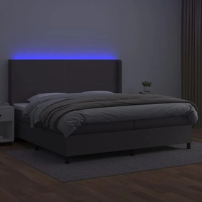 vidaXL Κρεβάτι Boxspring με Στρώμα & LED Γκρι 200x200 εκ. Συνθ. Δέρμα