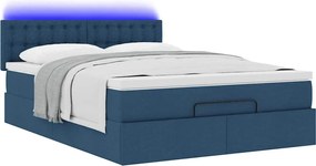 vidaXL Οθωμανικό κρεβάτι με στρώμα &amp; LEDs Μπλε 140x200cm ύφασμα