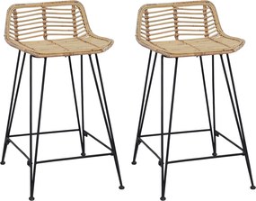 vidaXL Μπαρ σκαμπό 2 pcs Φυσικό 44 x 45 x 76 εκ. Ράτταν και Χάλυβας