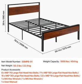 VEVOR Full Size Metal Platform Bed Frame with Headboard &amp; Under-Bed Storage 14in