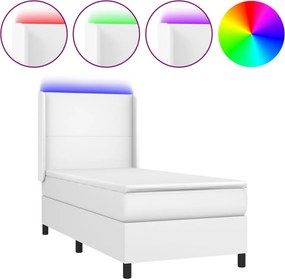 vidaXL Κρεβάτι Boxspring με Στρώμα &amp; LED Λευκό 90x190 εκ. Συνθ. Δέρμα