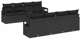 vidaXL Σετ Καναπέ Κήπου με μαξιλάρι 9 pcs Μαύρο Πολυ ράταν
