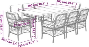vidaXL Σετ Τραπεζαρίας Κήπου 9 τεμ. Γκρι Συνθ. Ρατάν με Μαξιλάρια