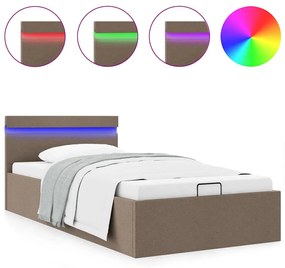 vidaXL Πλαίσιο Κρεβατιού με Αποθ. Χώρο/LED Taupe 90x200 εκ. Ύφασμα