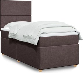 vidaXL Κρεβάτι Boxspring με Στρώμα Σκούρο Καφέ 90x200 εκ. Υφασμάτινο