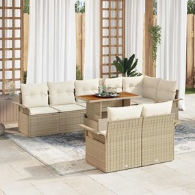 vidaXL Σετ Καναπέ Κήπου με αποθήκευση 9 pcs Μπεζ Πολυ ράταν