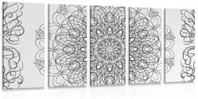 Αφηρημένη φλοράλ μάνταλα εικόνα 5 μερών σε ασπρόμαυρο σχέδιο - 100x50