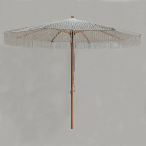 ΟΜΠΡΕΛΑ Ξύλινη - Οξιά 300x300cm, Πλεκτό Μακραμέ Μπεζ 300x300cm H2,8m (Pole Φ48mm) Ε919,1