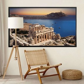 Πίνακας σε Plexiglass με Θέμα &#8220;Ερείπια της Ακρόπολης της Λίνδου στην Ρόδο&#8221; σε μαύρη ξύλινη Κορνίζα - 80cmx50cm