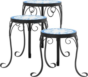 vidaXL Ανθοστήλες 3 τεμ. Μπλε /Λευκά Κεραμικά