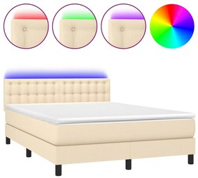 vidaXL Κρεβάτι Boxspring με Στρώμα &amp; LED Κρεμ 140x200 εκ. Υφασμάτινο