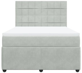 vidaXL Κρεβάτι Boxspring με Στρώμα Ανοιχτό Γκρι 140x190 εκ. Βελούδινο