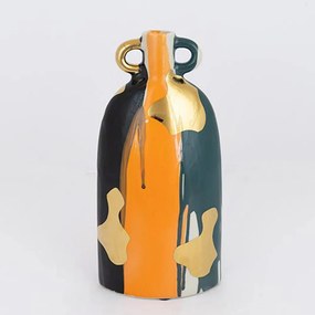 Βάζο Κεραμικό 752-20340 21,5x14x20,7cm Terracota-Green-Gold Estheti Home Κεραμικό