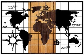 Διακοσμητικό Τοίχου World Map 899SKL2312 90x3x58cm Walnut-Black Wallity Μέταλλο,Ξύλο