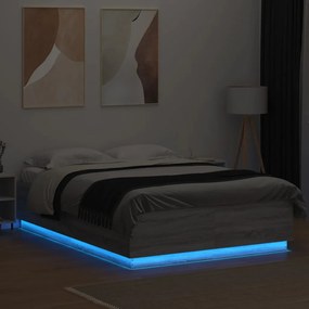 vidaXL Πλαίσιο Κρεβατιού με Φώτα LED Γκρι sonoma 120x200εκ. Επεξ. Ξύλο