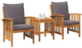 vidaXL Σετ Καναπέ Κήπου με μαξιλάρι 3 pcs Καφέ Μασίφ ξύλο ακακίας