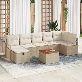 vidaXL Set Σαλονιού Κήπου 8 Τεμαχίων με Μαξιλάρια Μπεζ Πολυ Ρατάν