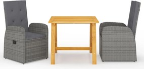 vidaXL Σετ Τραπεζαρίας Κήπου 3 Τεμαχίων Γκρι