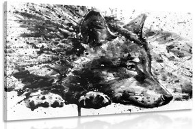 Εικόνα λύκου σε σχέδιο ακουαρέλας σε ασπρόμαυρο - 120x80