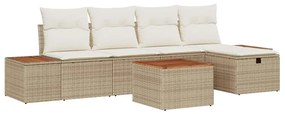 vidaXL Σετ Καναπέ Κήπου με μαξιλάρι 6 pcs Μπεζ Πολυ ράταν