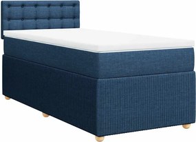 vidaXL Κρεβάτι Boxspring με Στρώμα Μπλε 90x200 εκ.Υφασμάτινο