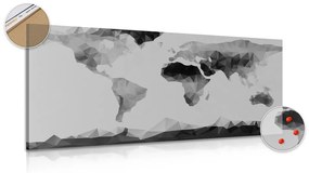 Εικόνα στον παγκόσμιο χάρτη από φελλό σε πολυγωνικό στυλ σε ασπρόμαυρο σχέδιο - 100x50  wooden