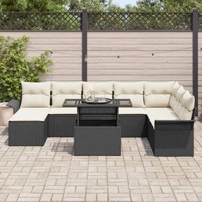 vidaXL Σετ Καναπέ Κήπου με μαξιλάρι 9 pcs Μαύρο Πολυ ράταν