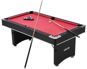 VEVOR Pool Table, 183cm Portable Billiards Tables, Adjustable Feet Stable Game Table, Entertainment Set Includes Ball, Cue, Rack, Chalk and Brush, Black with Red Cloth, for Family Use, Recreation Room