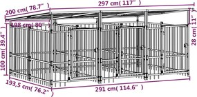 vidaXL Υπαίθριο Κλουβί Σκύλων με Οροφή από Χάλυβα 5,63 μ²