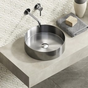 Karag Venus Νιπτήρας επικαθήμενος ανοξείδωτος Brushed Steel Ø38x11cm