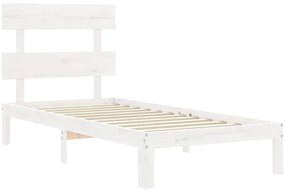 vidaXL Πλαίσιο Κρεβατιού με Κεφαλάρι Λευκό Μασίφ Ξύλο Single