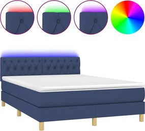 vidaXL Κρεβάτι Boxspring με Στρώμα &amp; LED Μπλε 140x190 εκ. Υφασμάτινο