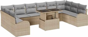vidaXL Σετ Καναπέ Κήπου με μαξιλάρι 11 pcs Μπεζ Πολυ ράταν