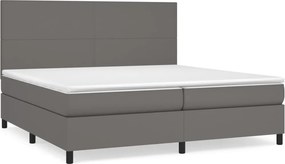 vidaXL Κρεβάτι Boxspring με Στρώμα Γκρι 200x200 εκ. Συνθετικό Δέρμα