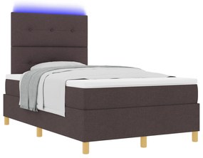 vidaXL Κρεβάτι Ελατηρίου με Στρώμα & LED Σκούρο Καφέ 120x190 εκ. Ύφασμα